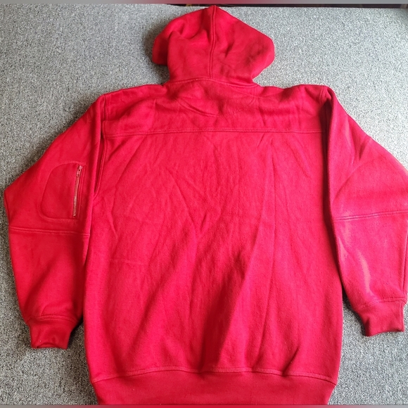 Koman Mens Large Hoodie Pullover Drawstring Red Casual. Small smudge- see photo. - Picture 2 of 5